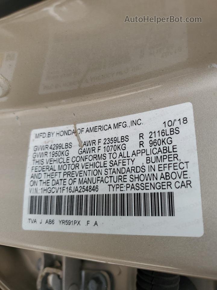 2018 Honda Accord Lx Gold vin: 1HGCV1F16JA254846