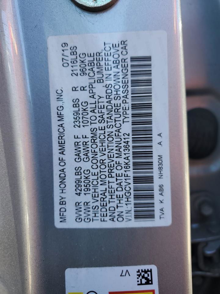 2019 Honda Accord Lx Серебряный vin: 1HGCV1F16KA136412