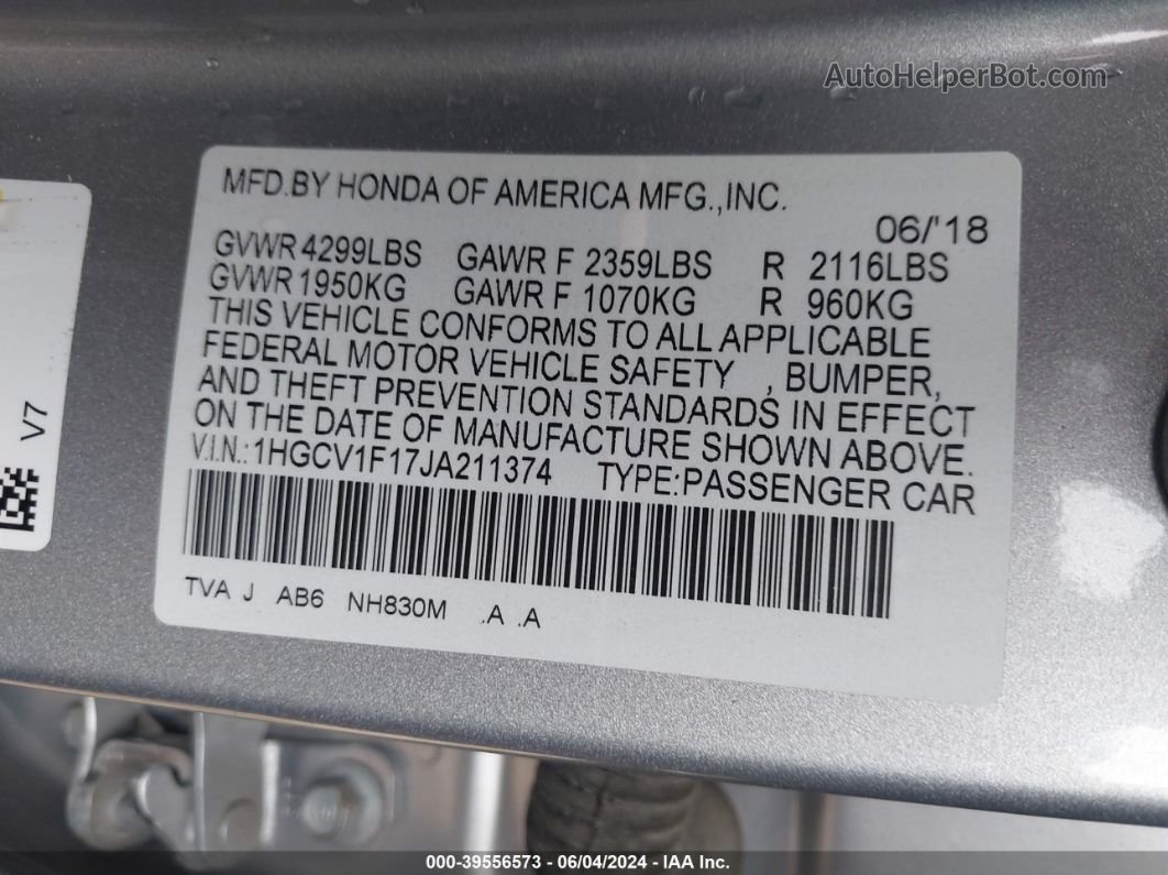 2018 Honda Accord Lx Silver vin: 1HGCV1F17JA211374