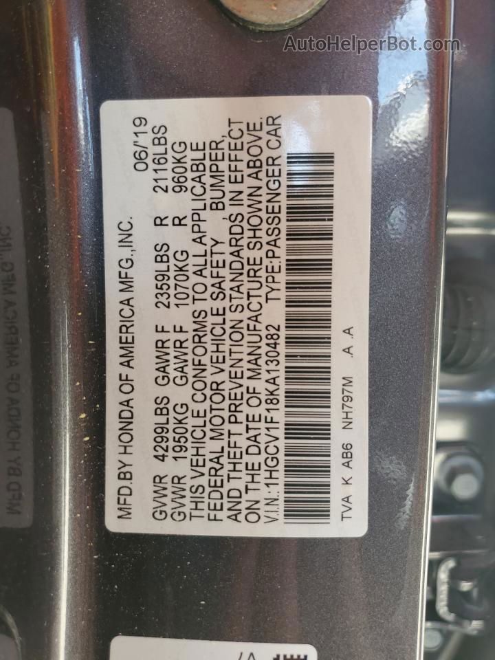 2019 Honda Accord Lx Gray vin: 1HGCV1F18KA130482