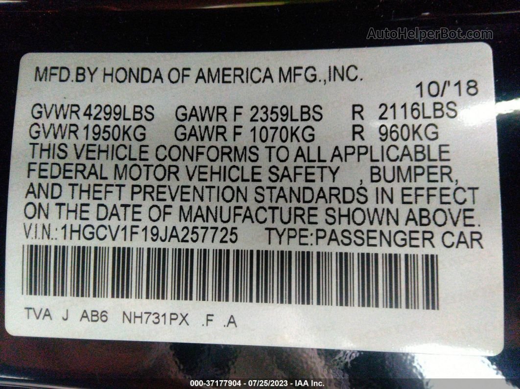 2018 Honda Accord Sedan Lx 1.5t Black vin: 1HGCV1F19JA257725