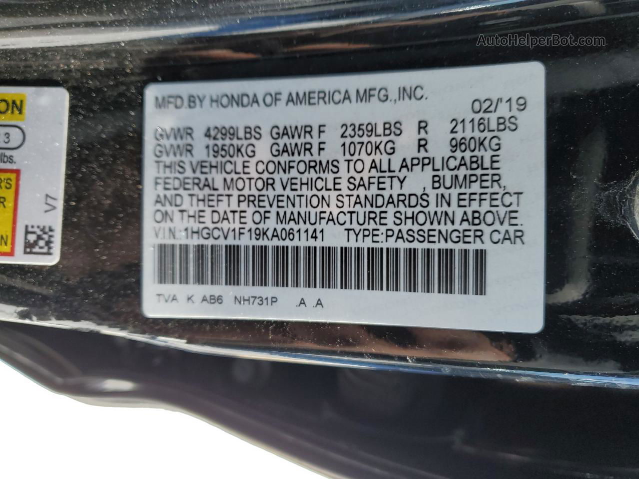 2019 Honda Accord Lx Black vin: 1HGCV1F19KA061141