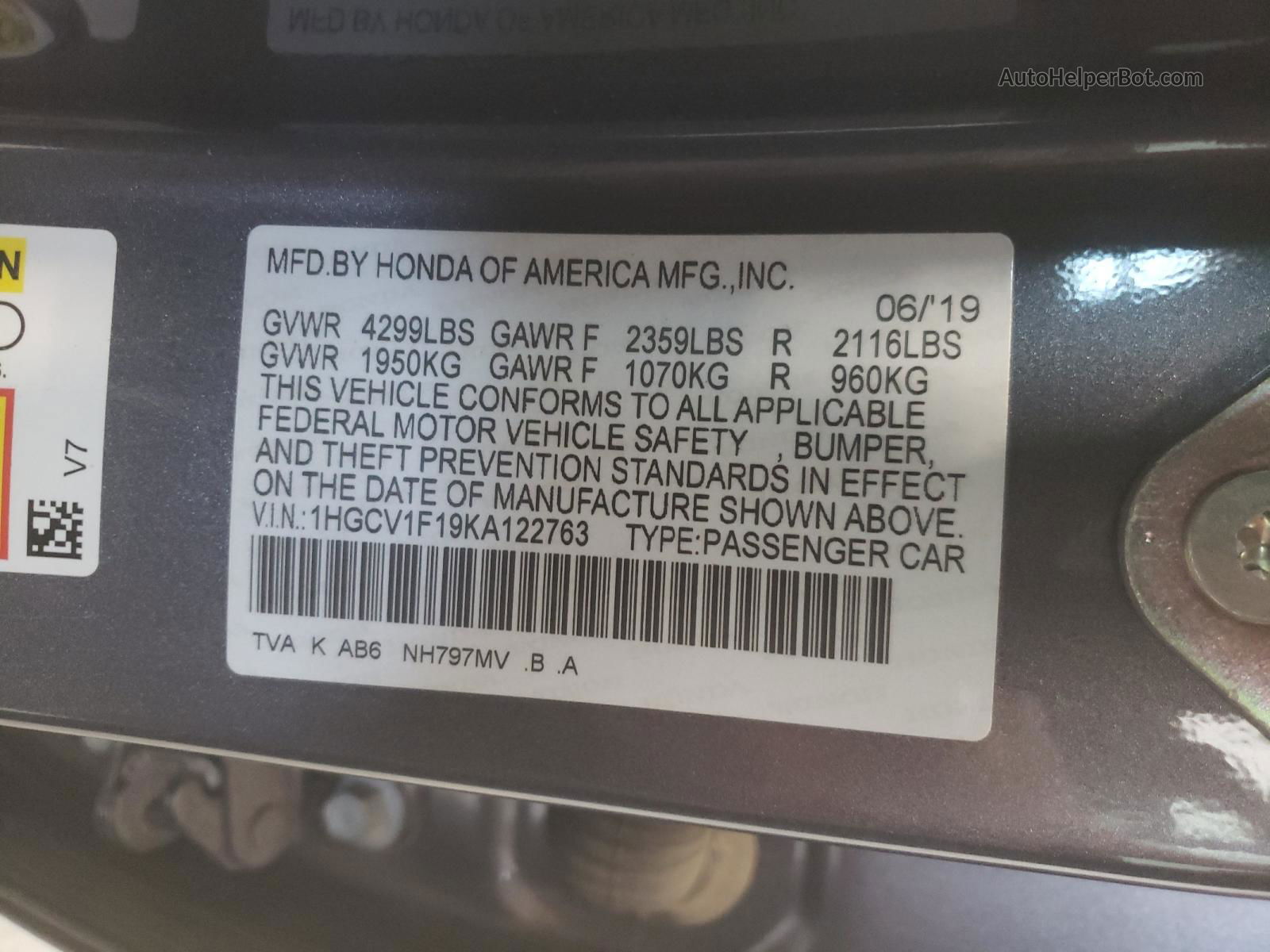 2019 Honda Accord Lx Gray vin: 1HGCV1F19KA122763