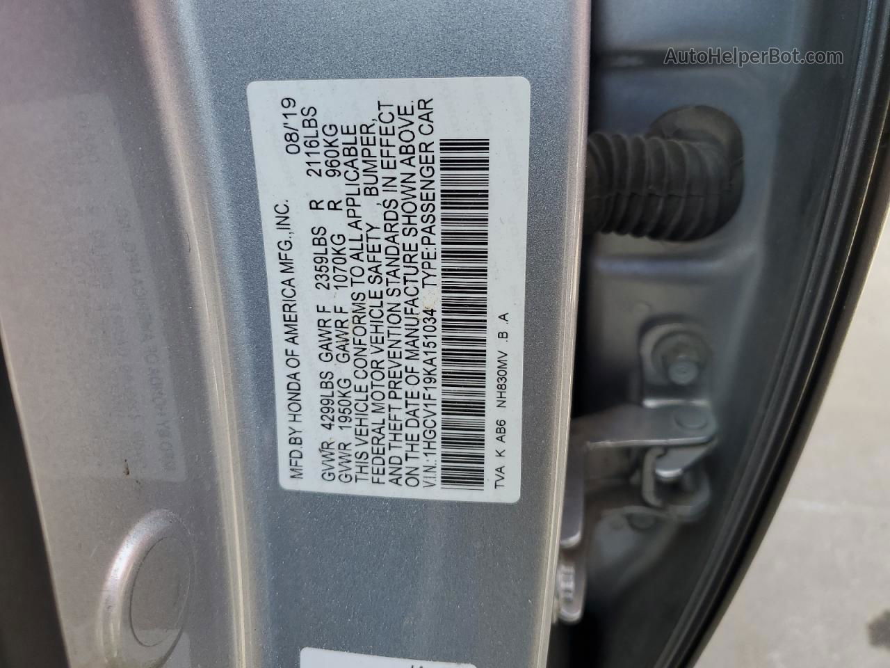 2019 Honda Accord Lx Silver vin: 1HGCV1F19KA151034