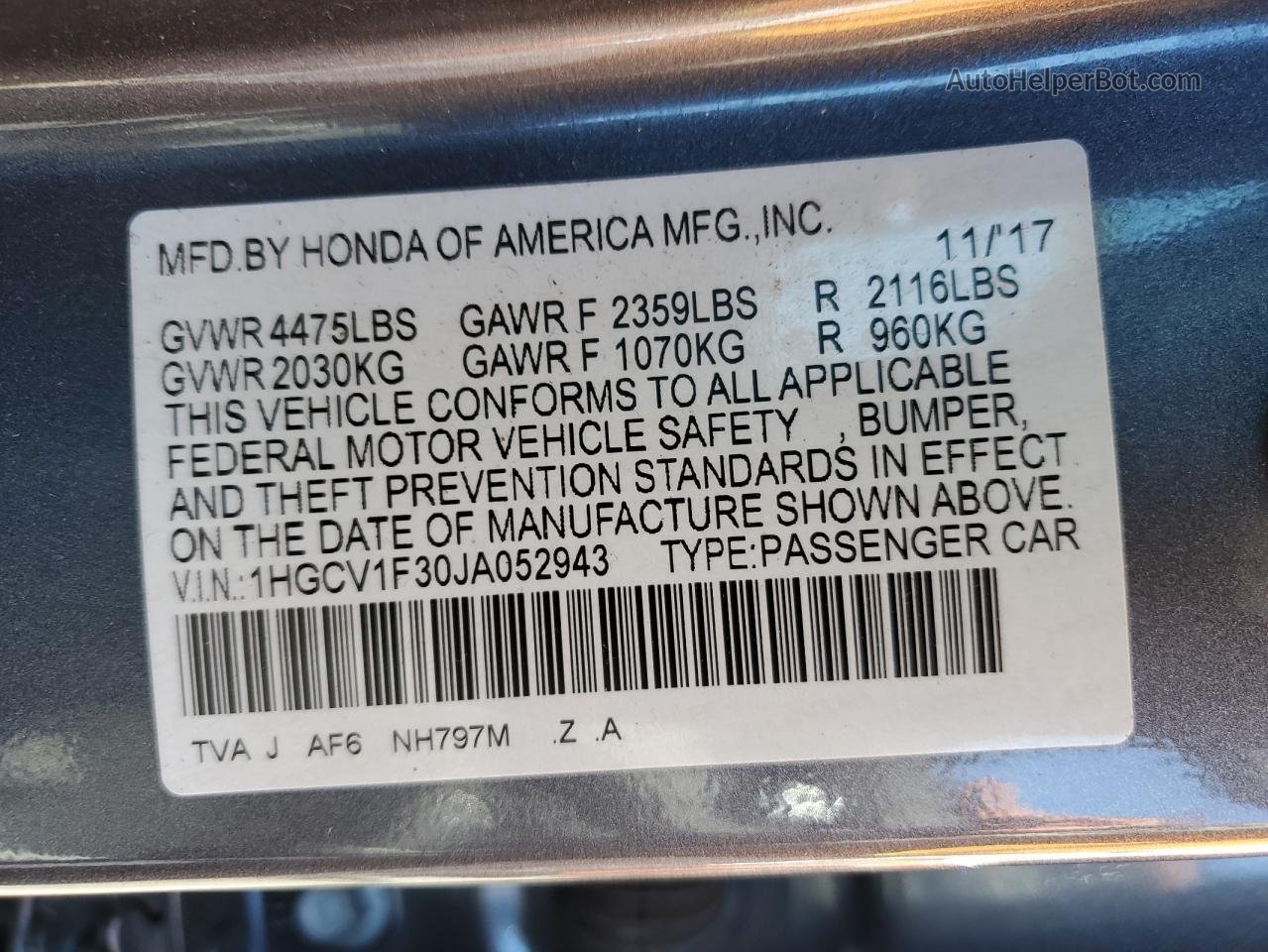 2018 Honda Accord Sport Charcoal vin: 1HGCV1F30JA052943