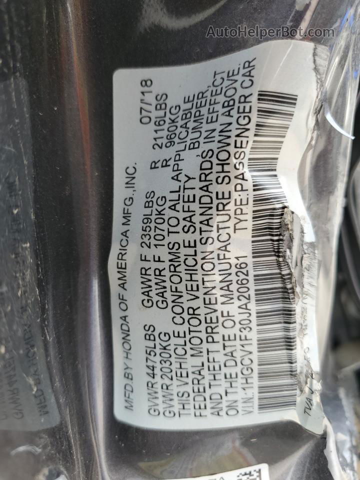 2018 Honda Accord Sport Серый vin: 1HGCV1F30JA206261
