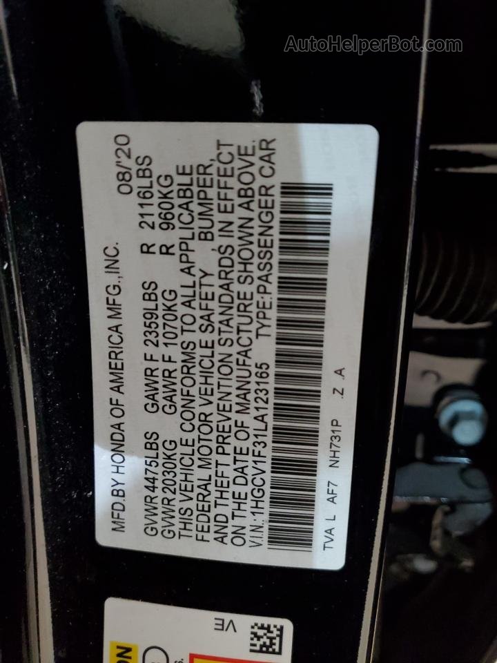 2020 Honda Accord Sport Black vin: 1HGCV1F31LA123165