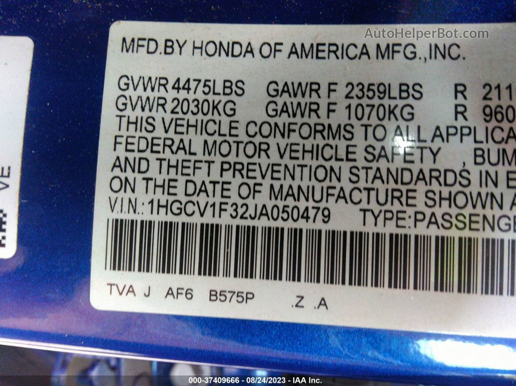 2018 Honda Accord Sport Blue vin: 1HGCV1F32JA050479