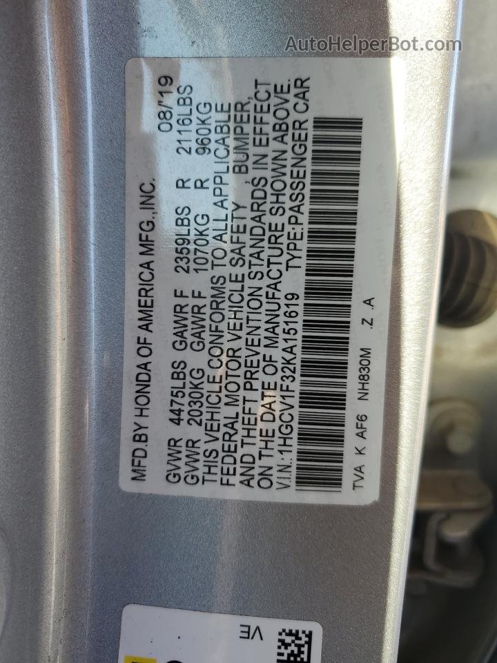 2019 Honda Accord Sport Silver vin: 1HGCV1F32KA151619