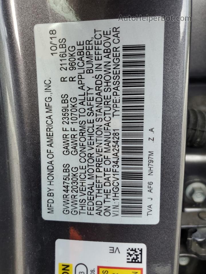 2018 Honda Accord Sport Charcoal vin: 1HGCV1F34JA254281