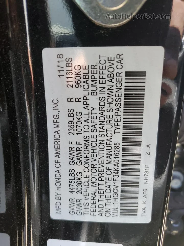 2019 Honda Accord Sport Black vin: 1HGCV1F34KA016285
