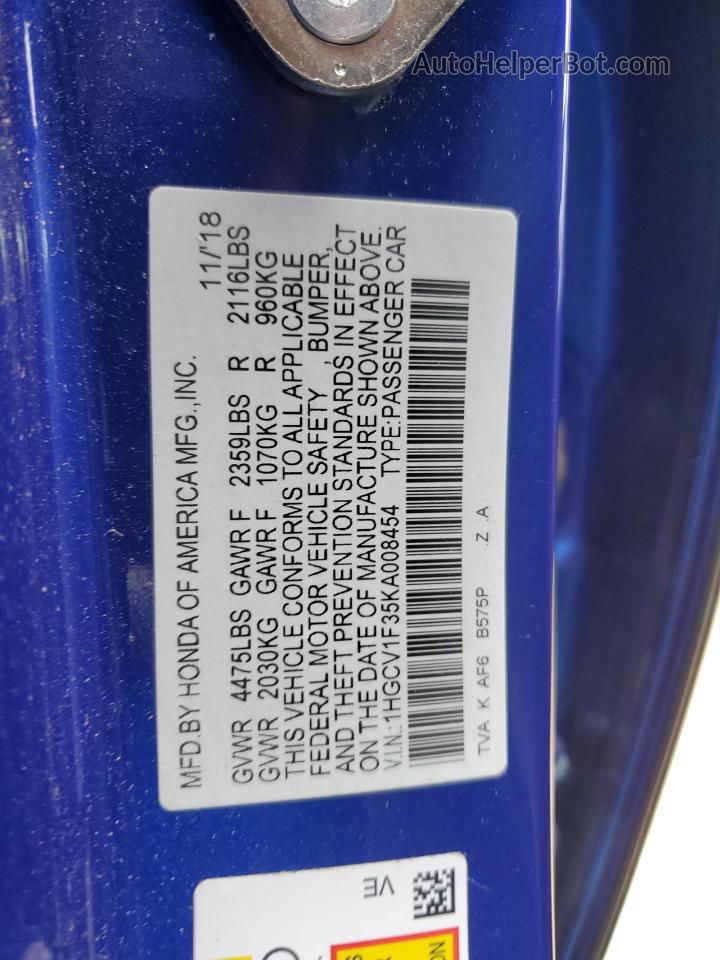 2019 Honda Accord Sport Blue vin: 1HGCV1F35KA008454