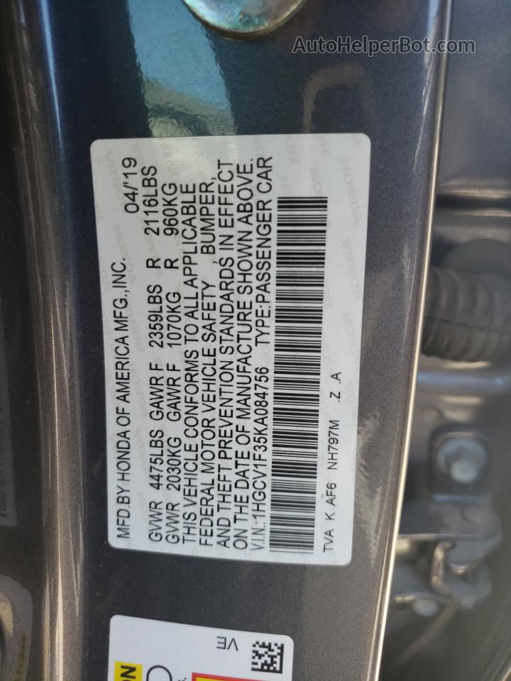 2019 Honda Accord Sport Серый vin: 1HGCV1F35KA084756