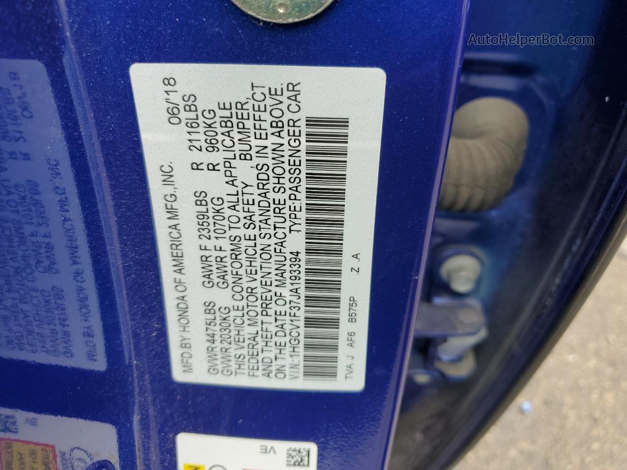2018 Honda Accord Sport Blue vin: 1HGCV1F37JA193394