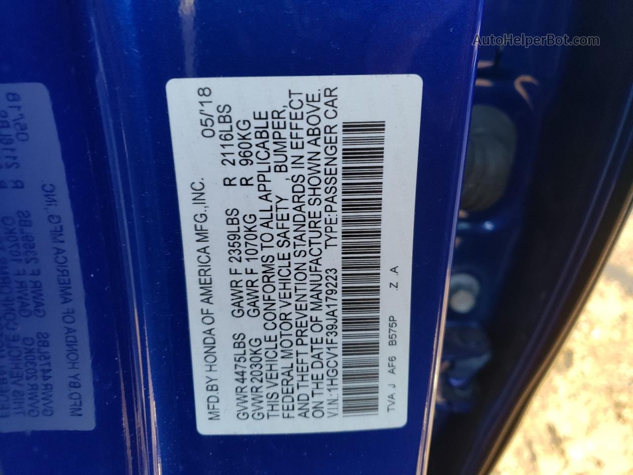 2018 Honda Accord Sport Blue vin: 1HGCV1F39JA179223