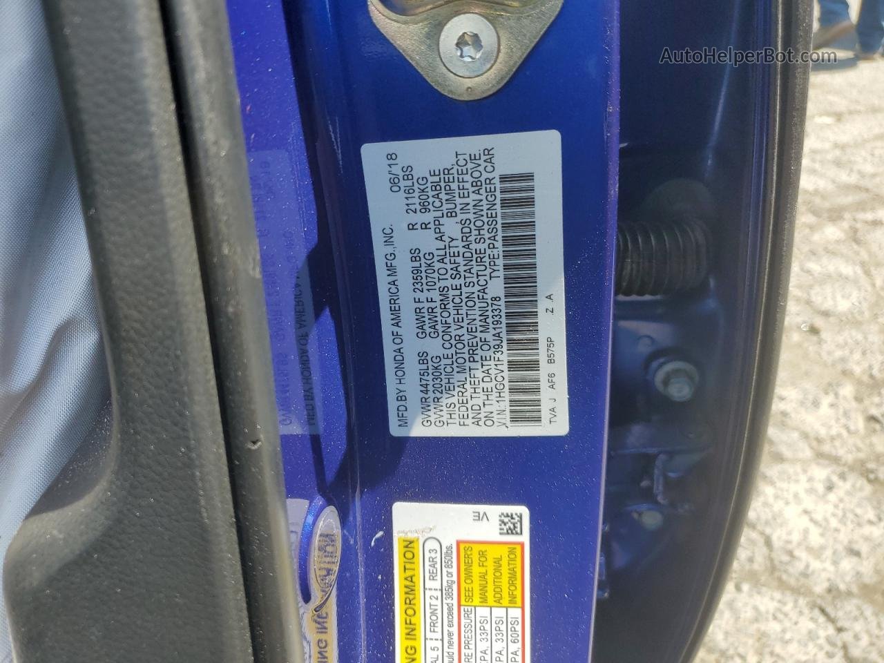 2018 Honda Accord Sport Blue vin: 1HGCV1F39JA193378