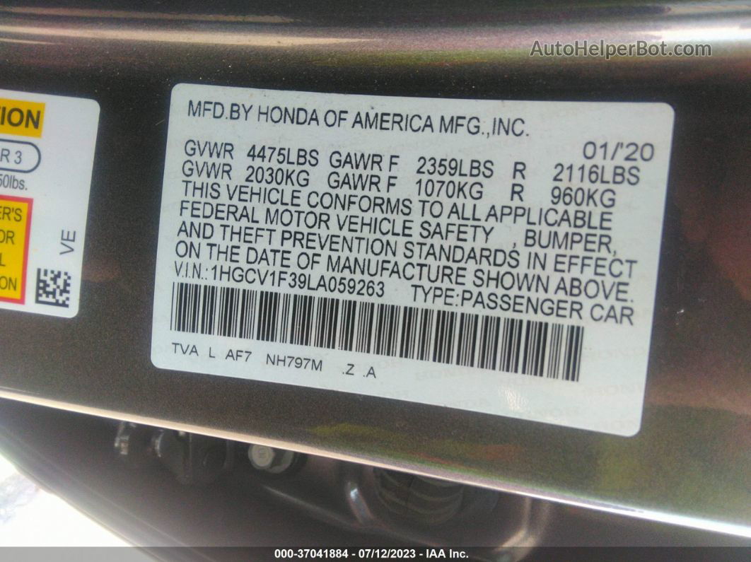 2020 Honda Accord Sedan Sport Gray vin: 1HGCV1F39LA059263