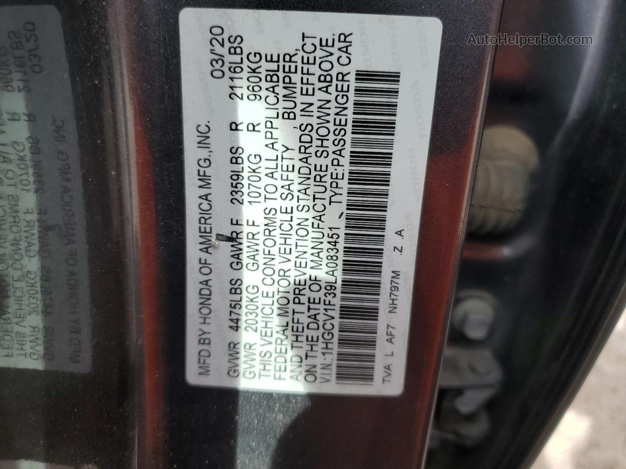 2020 Honda Accord Sport Gray vin: 1HGCV1F39LA083451