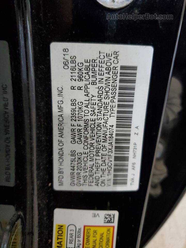 2018 Honda Accord Sport Black vin: 1HGCV1F3XJA184074