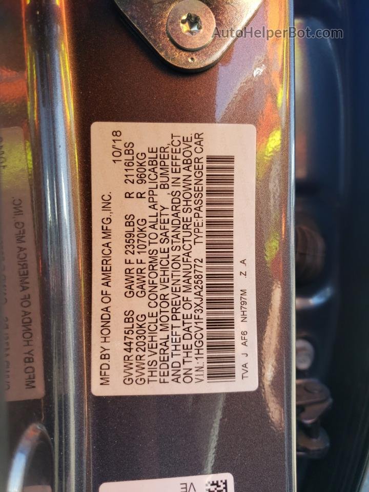 2018 Honda Accord Sport Charcoal vin: 1HGCV1F3XJA258772