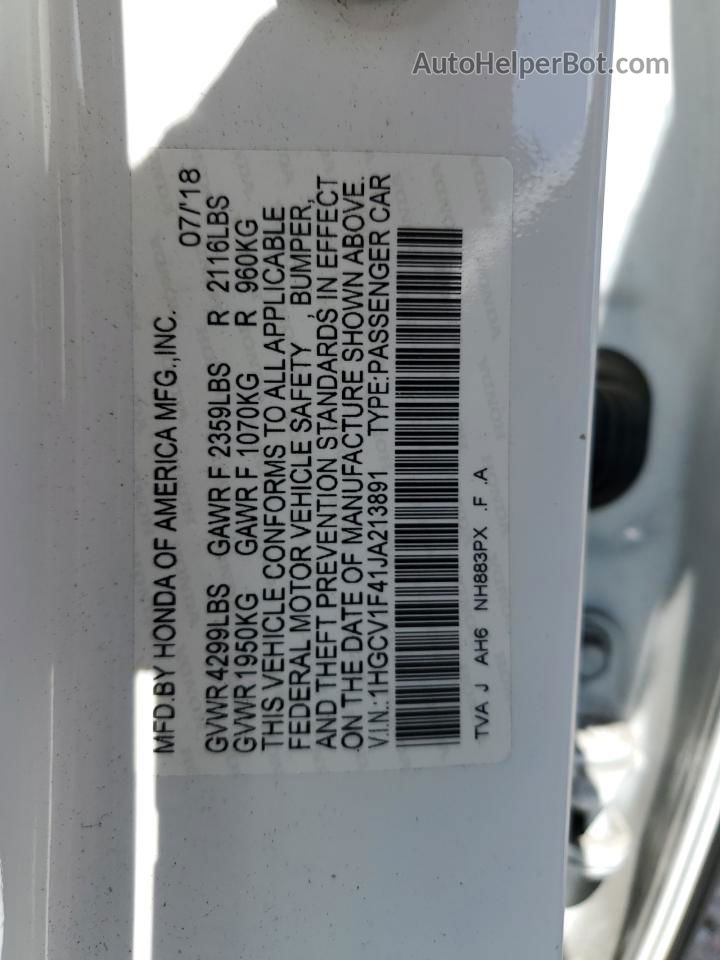 2018 Honda Accord Ex White vin: 1HGCV1F41JA213891