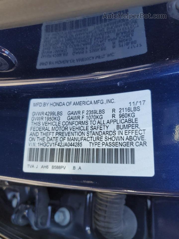 2018 Honda Accord Ex Blue vin: 1HGCV1F42JA044285