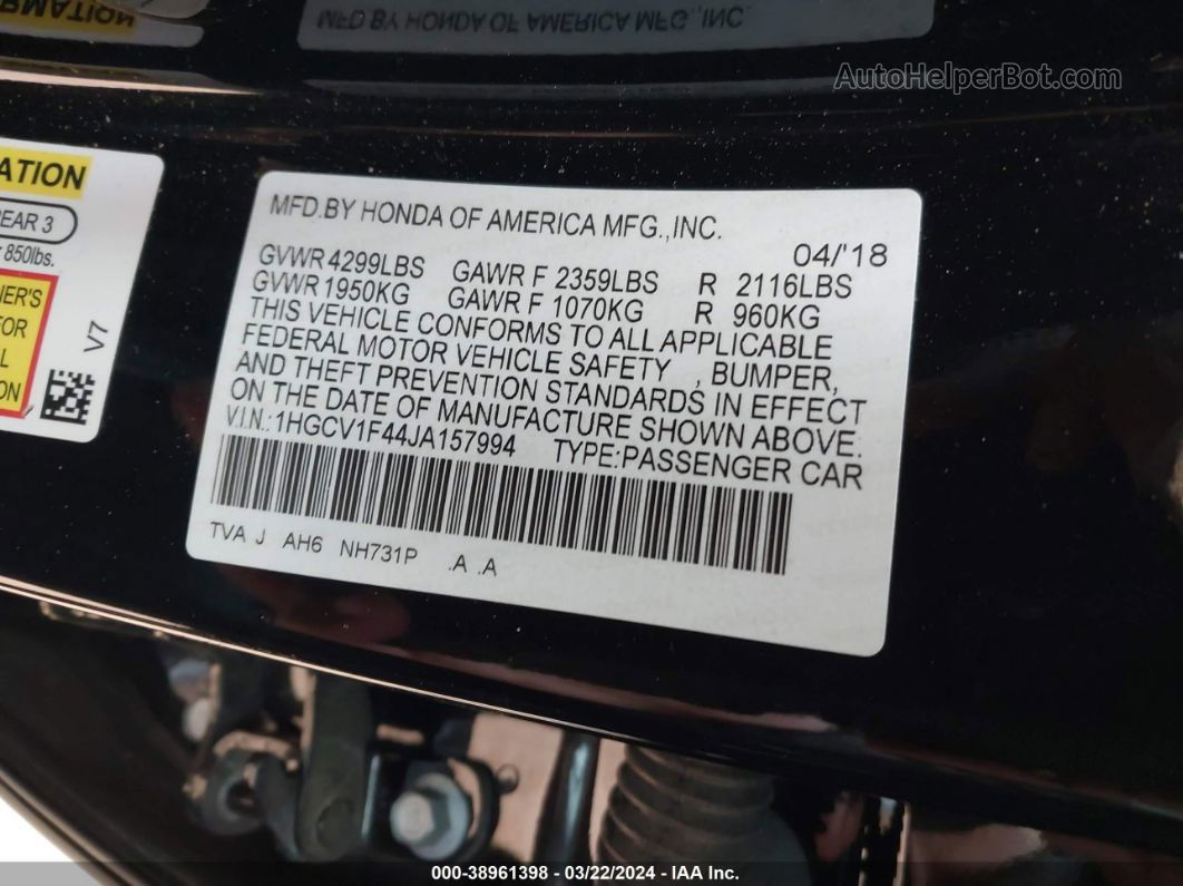 2018 Honda Accord Ex Черный vin: 1HGCV1F44JA157994