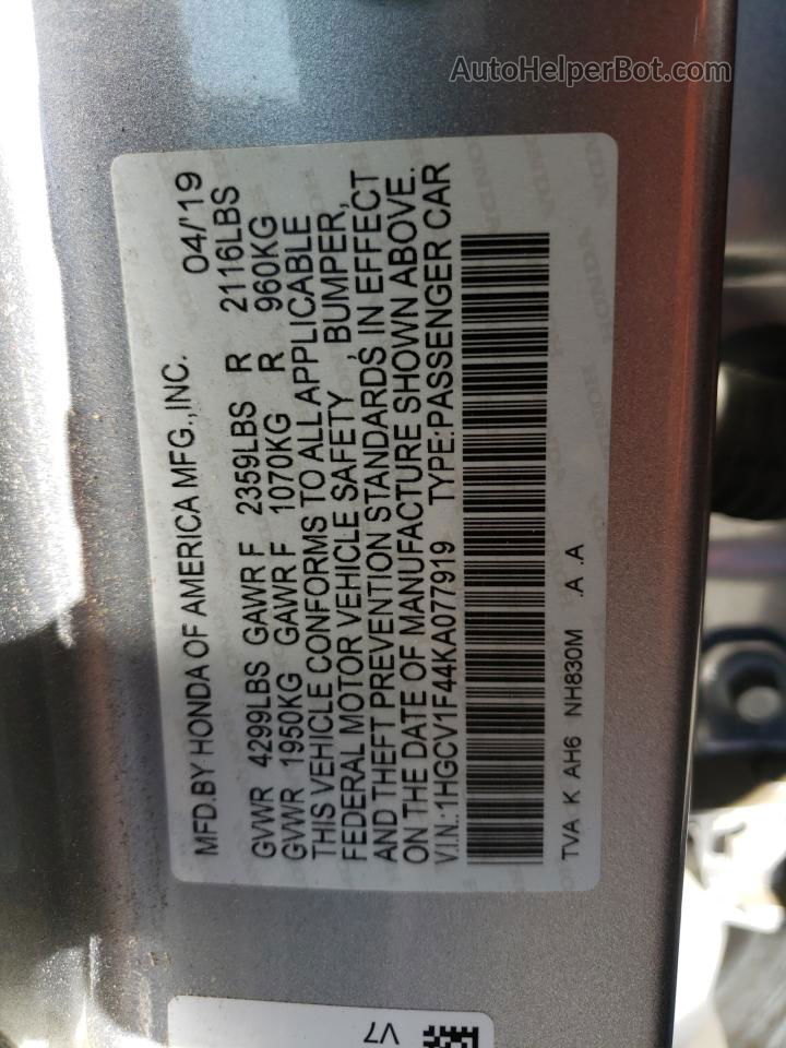 2019 Honda Accord Ex Silver vin: 1HGCV1F44KA077919