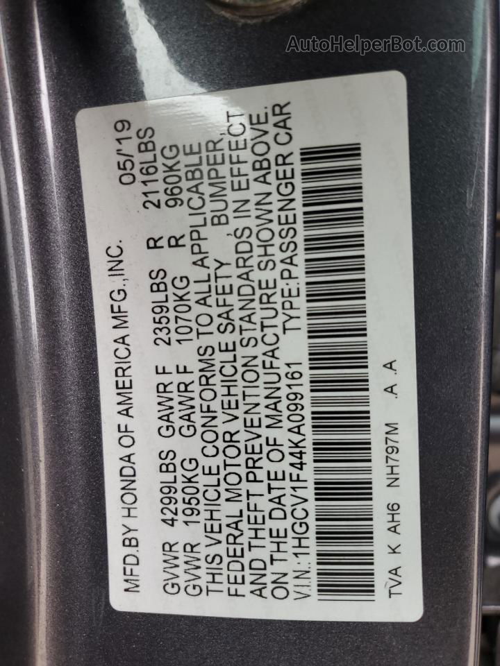2019 Honda Accord Ex Gray vin: 1HGCV1F44KA099161