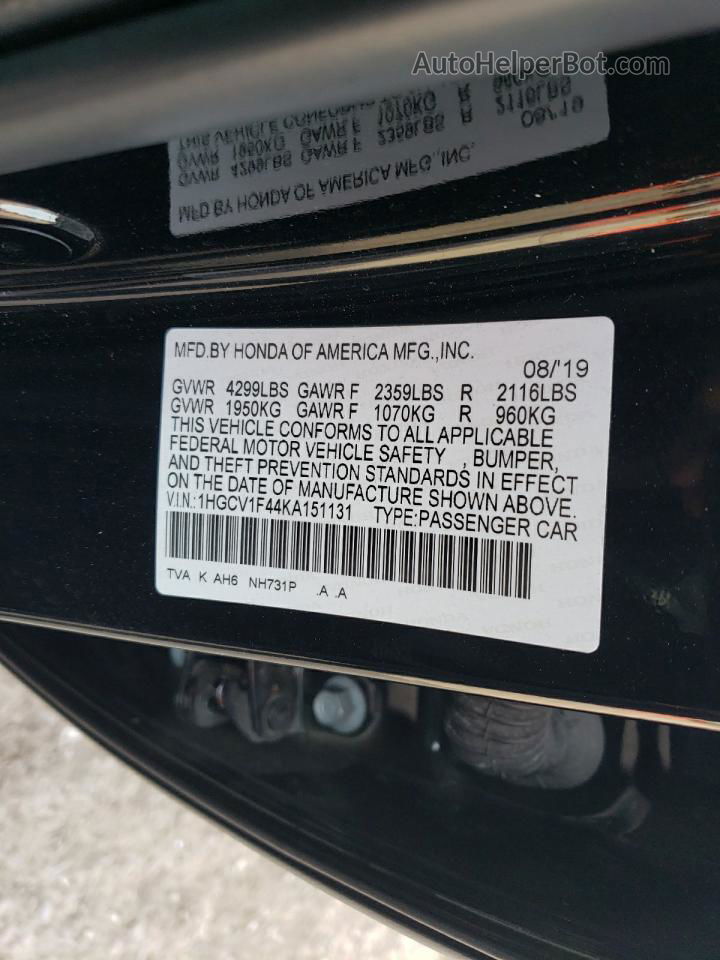 2019 Honda Accord Ex Black vin: 1HGCV1F44KA151131