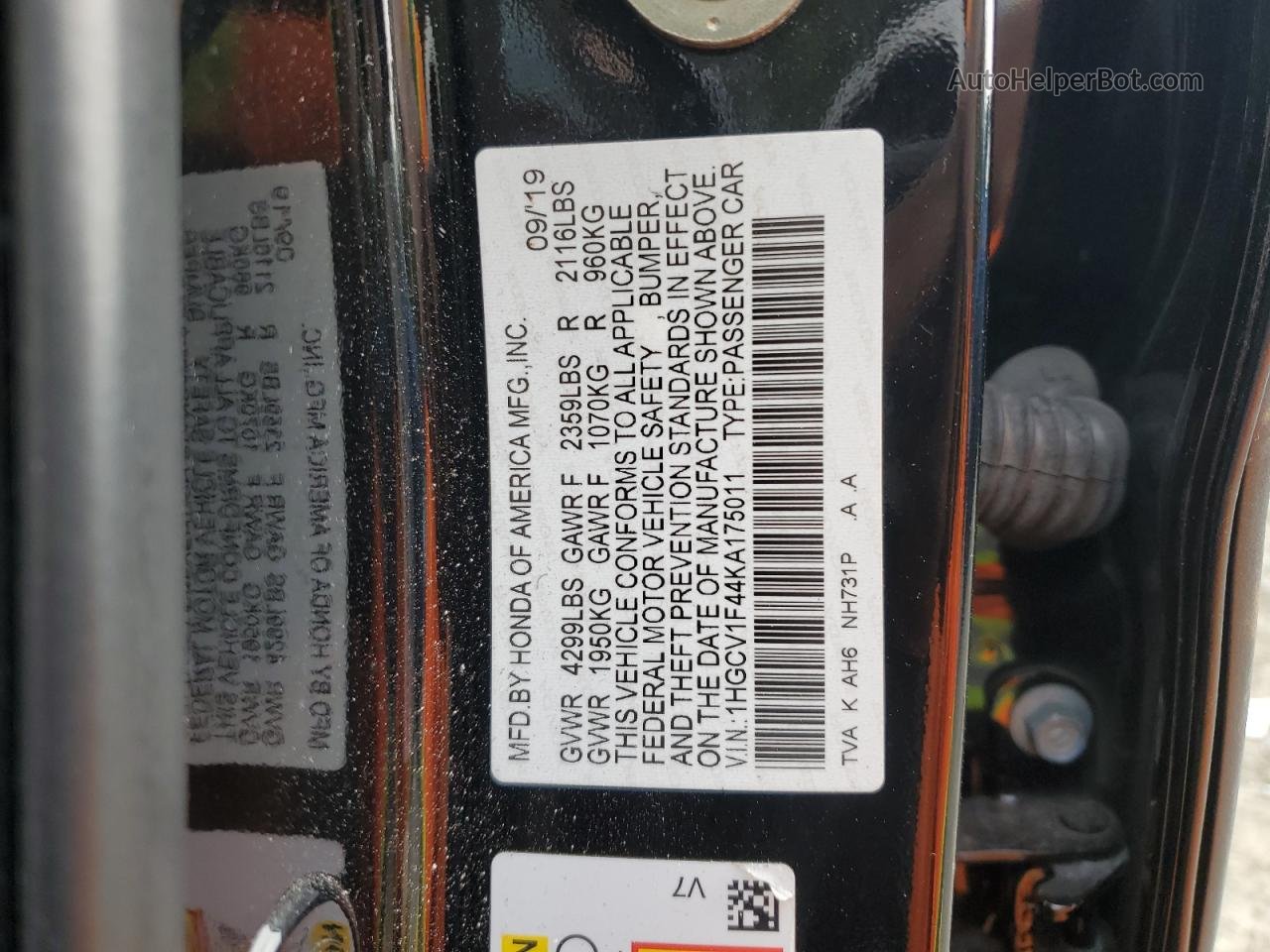 2019 Honda Accord Ex Black vin: 1HGCV1F44KA175011
