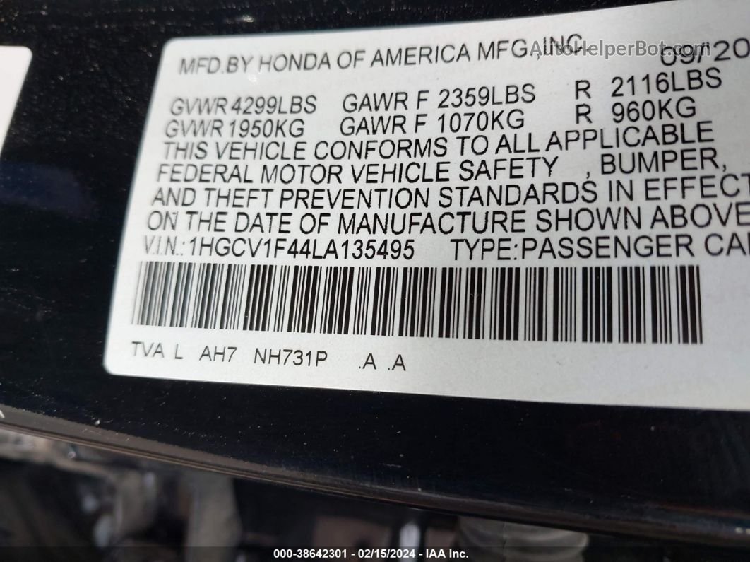 2020 Honda Accord Ex Black vin: 1HGCV1F44LA135495