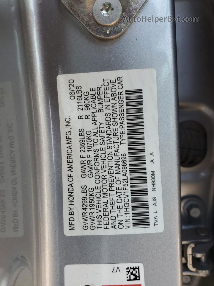 2020 Honda Accord Exl Silver vin: 1HGCV1F52LA098696