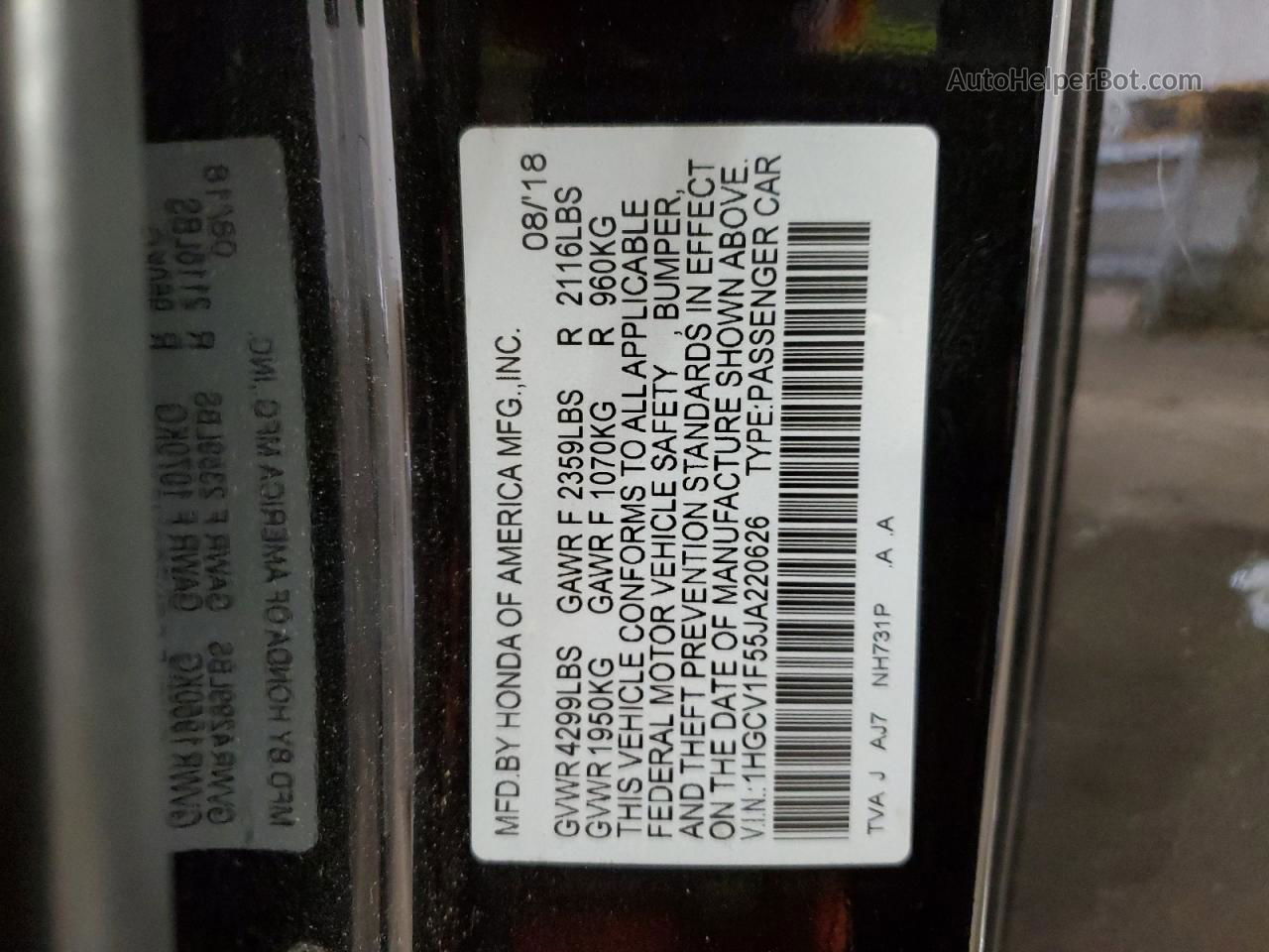 2018 Honda Accord Exl Black vin: 1HGCV1F55JA220626