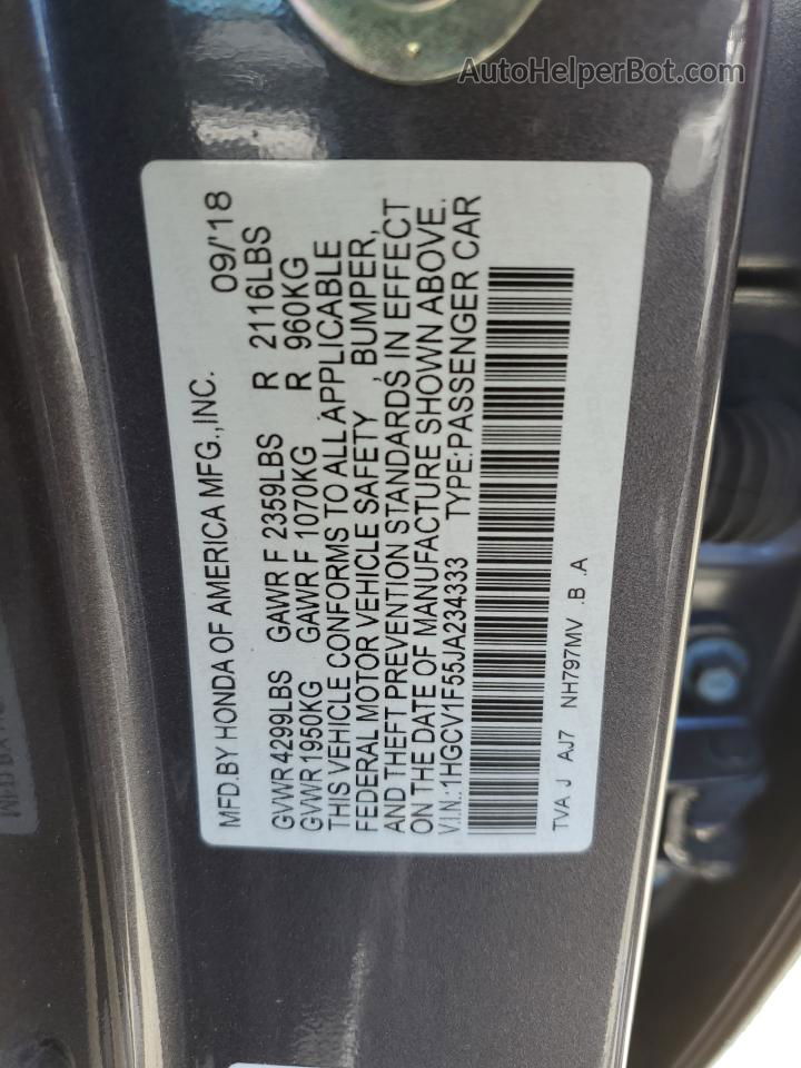 2018 Honda Accord Exl Gray vin: 1HGCV1F55JA234333