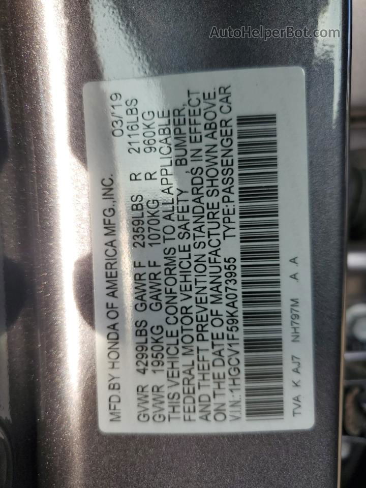 2019 Honda Accord Exl Серый vin: 1HGCV1F59KA073955