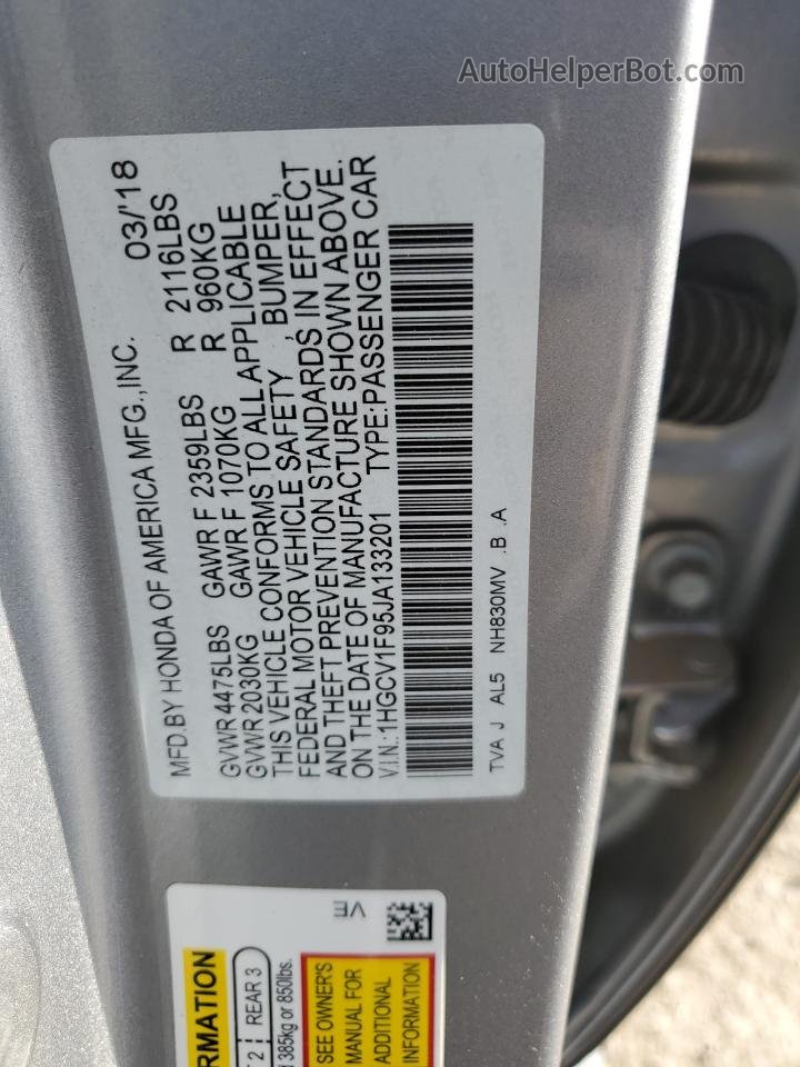 2018 Honda Accord Touring Silver vin: 1HGCV1F95JA133201