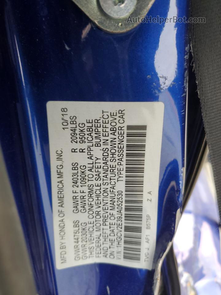 2018 Honda Accord Sport Blue vin: 1HGCV2E39JA052530