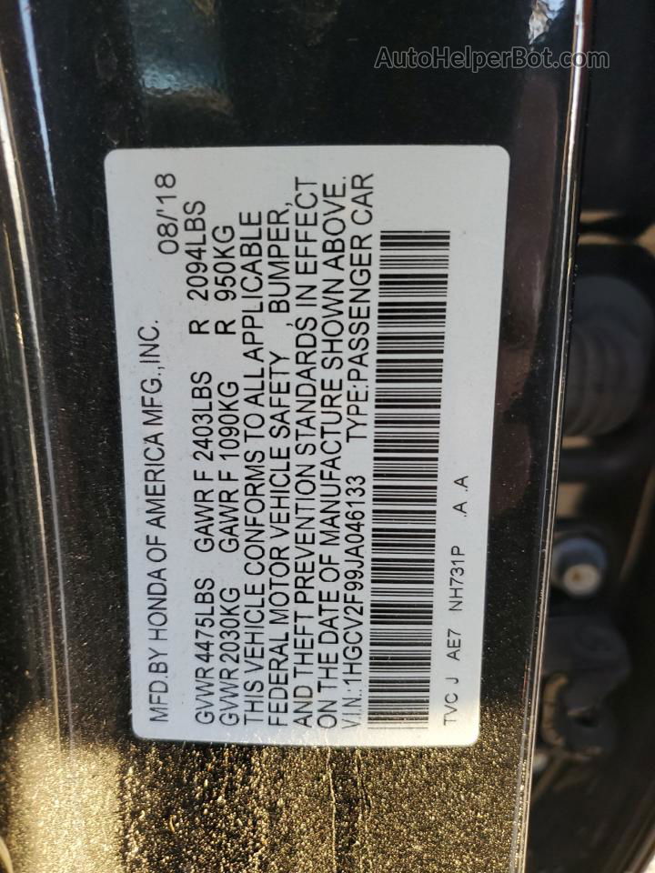 2018 Honda Accord Touring Black vin: 1HGCV2F99JA046133