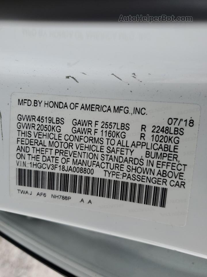 2018 Honda Accord Hybrid White vin: 1HGCV3F18JA008800