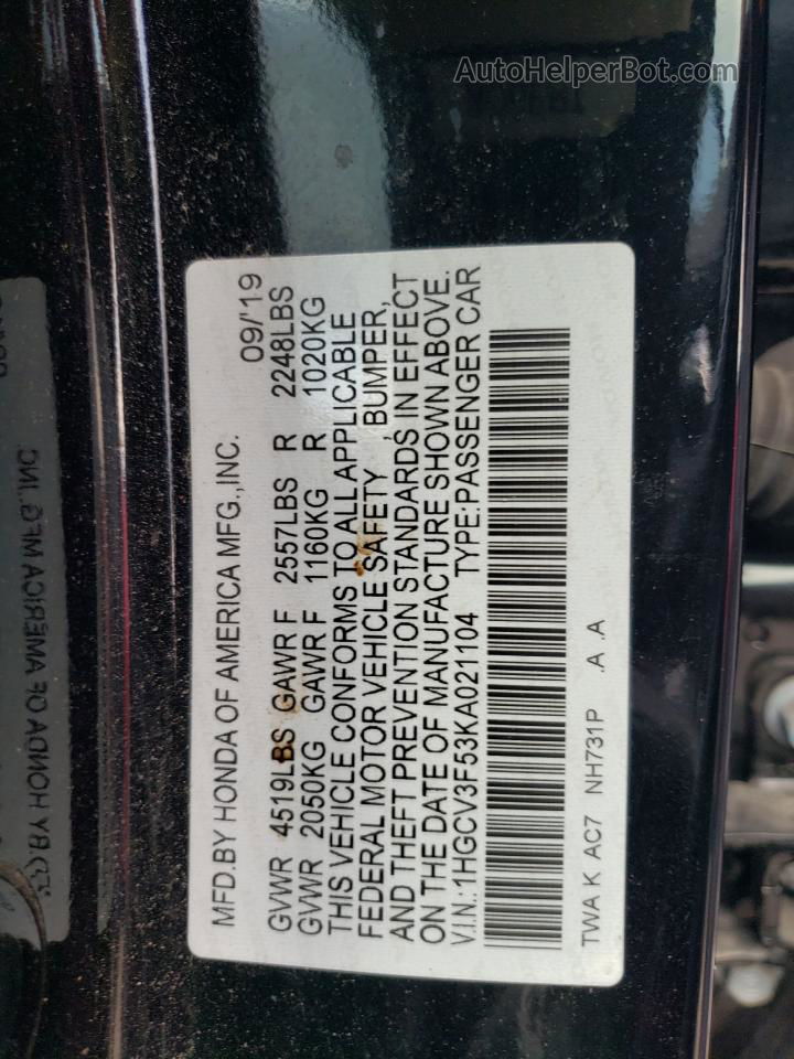 2019 Honda Accord Hybrid Exl Black vin: 1HGCV3F53KA021104