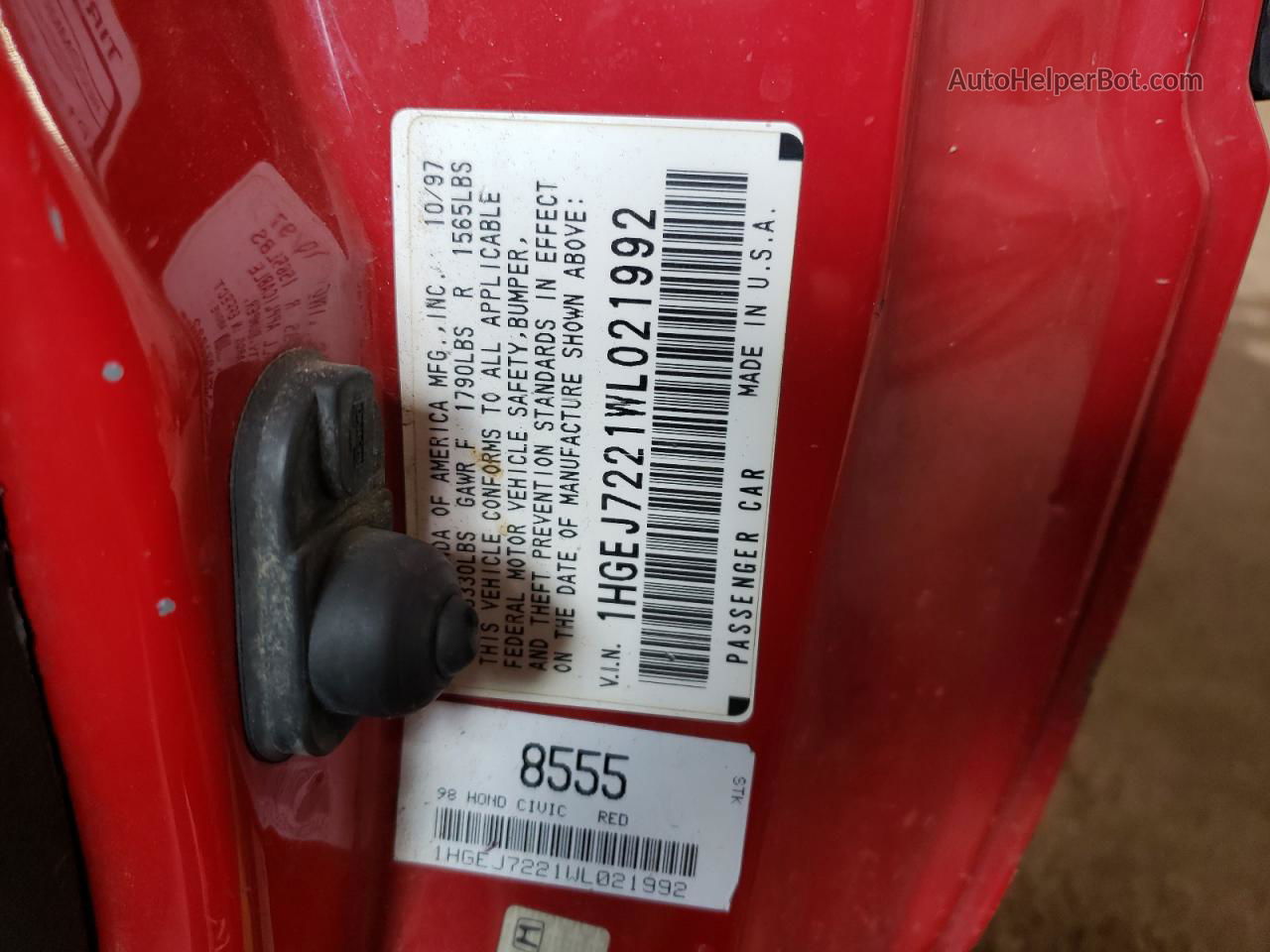 1998 Honda Civic Hx Red vin: 1HGEJ7221WL021992