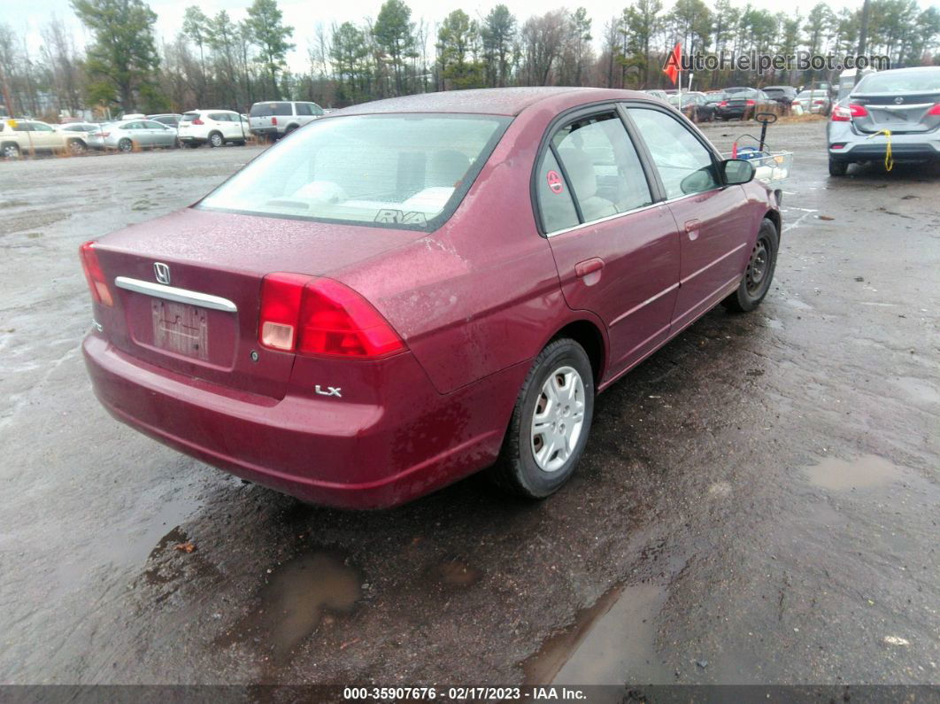 2002 Honda Civic Lx Maroon vin: 1HGES16532L040536