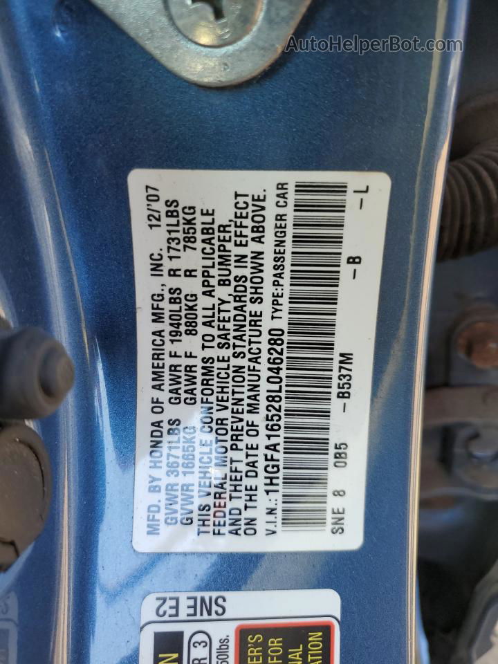 2008 Honda Civic Lx Синий vin: 1HGFA16528L046280