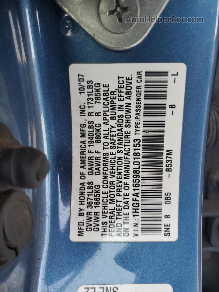 2008 Honda Civic Lx Синий vin: 1HGFA16598L018153