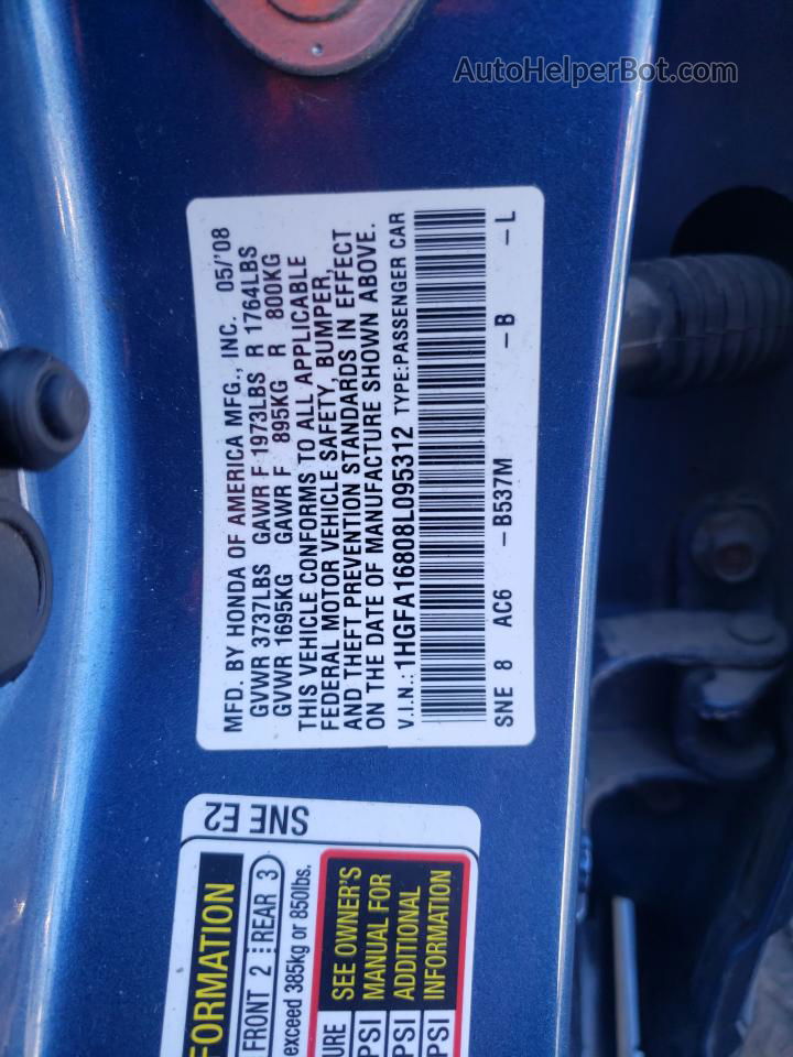 2008 Honda Civic Ex Blue vin: 1HGFA16808L095312
