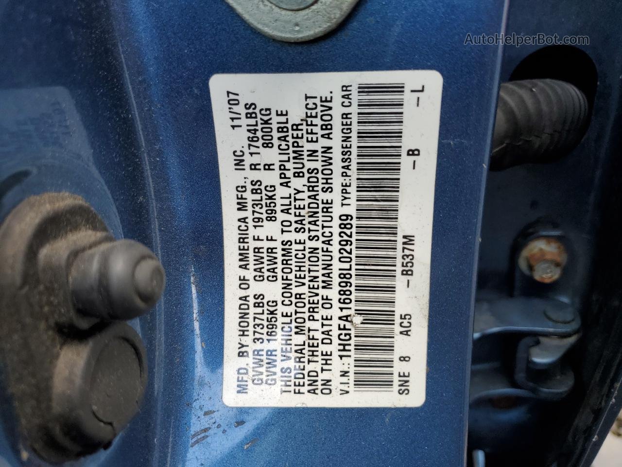 2008 Honda Civic Ex Blue vin: 1HGFA16898L029289