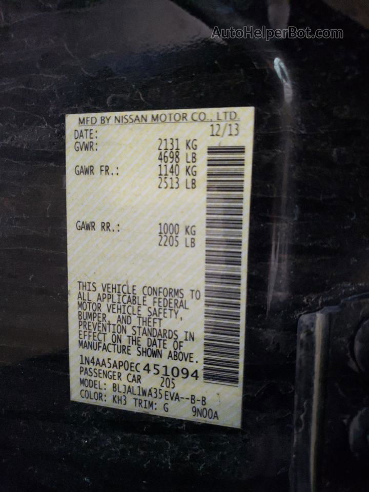 2014 Nissan Maxima S Black vin: 1N4AA5AP0EC451094