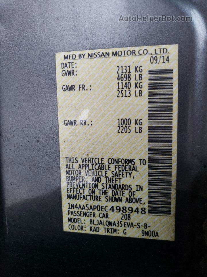 2014 Nissan Maxima S Gray vin: 1N4AA5AP0EC498948