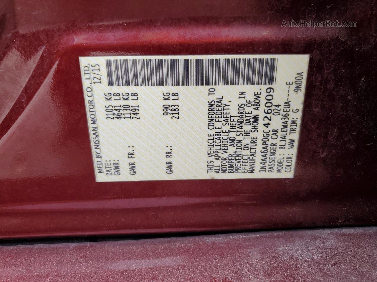 2016 Nissan Maxima 3.5s Бордовый vin: 1N4AA6AP0GC426009